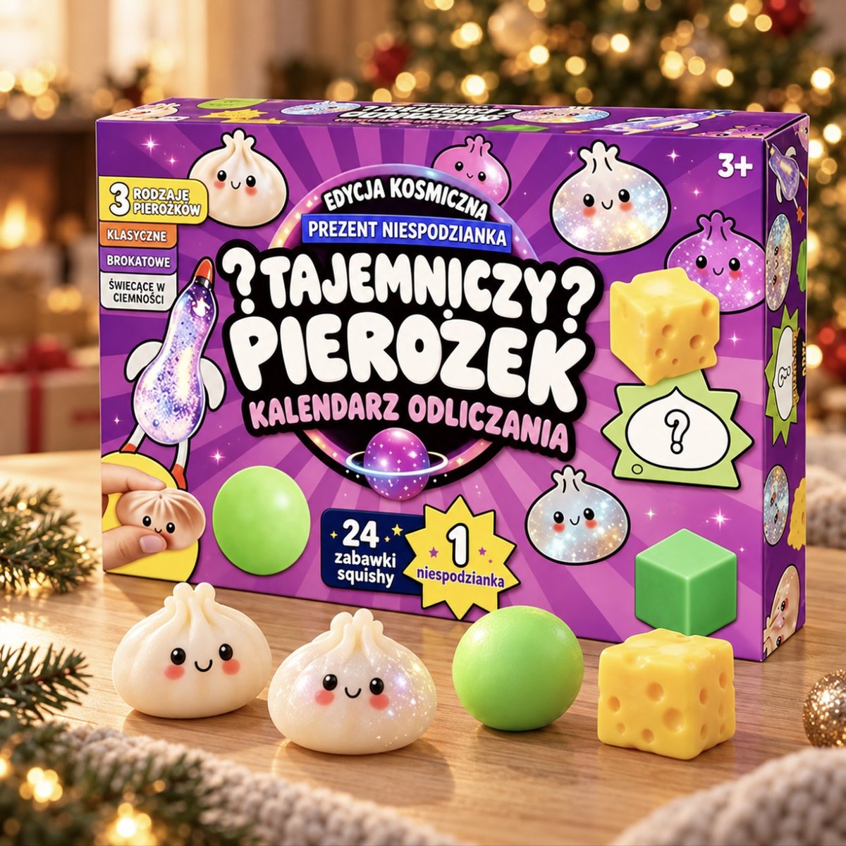 Kalendarz adwentowy squishy w wersji Kosmicznej, fioletowe pudełko