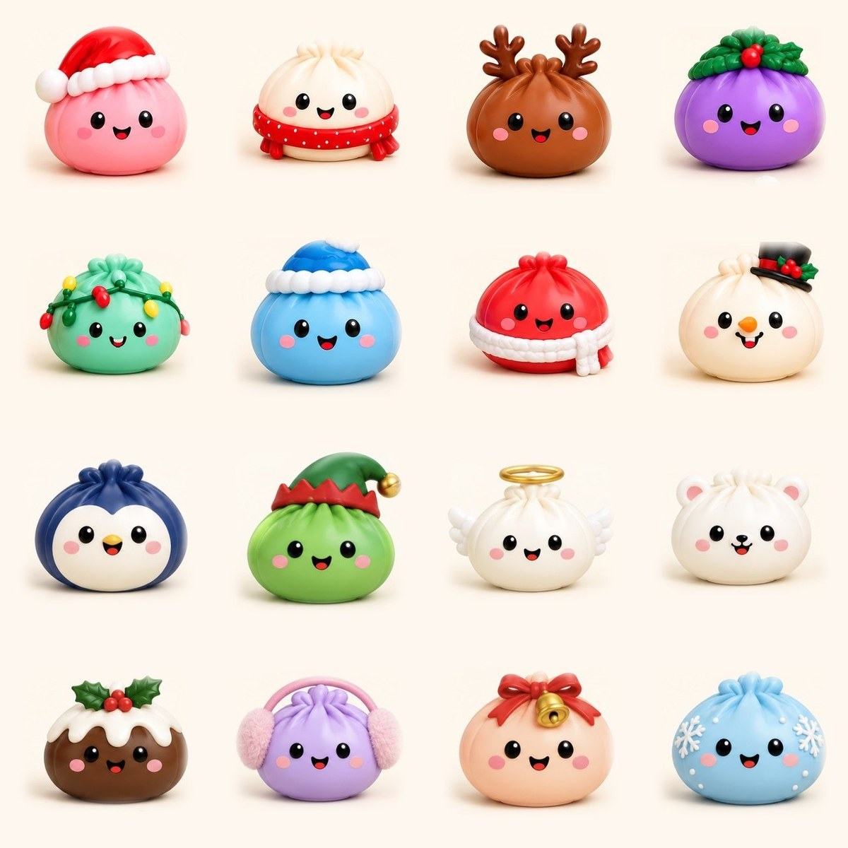 Kolekcja 24 różnych pierożków squishy z kalendarza adwentowego